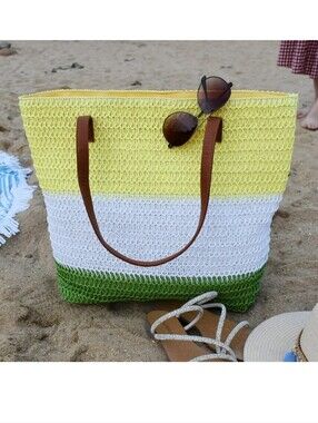 Woven Striped Tote Bag in Yellow, White & Green